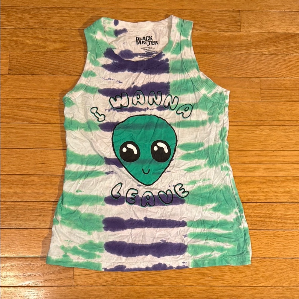 Black Matter Tie-Dye Alien Tank Top - Green and Purple